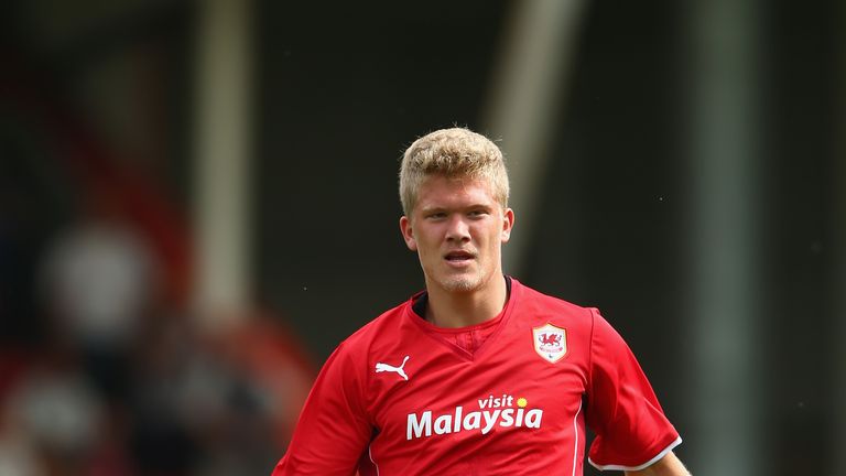 Andreas Cornelius of Cardiff City during thre Pre Season match between Cheltenham Town and Cardiff City at the Abbey Business Stadium