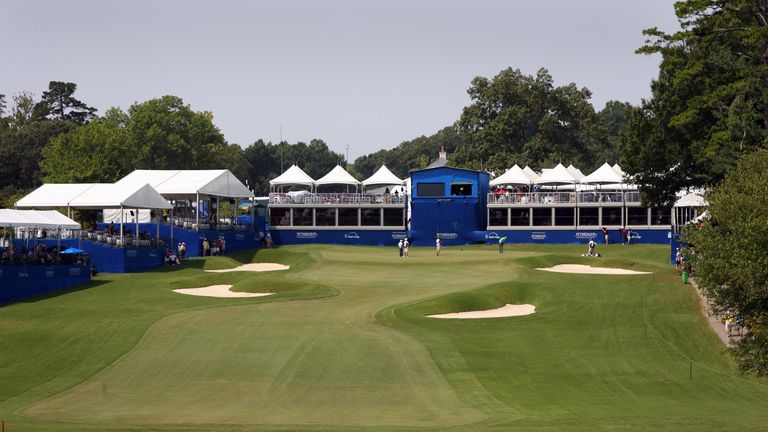 A scenic view of the 18th hole during the second round of the Wyndham Championship at Sedgefield Country Club