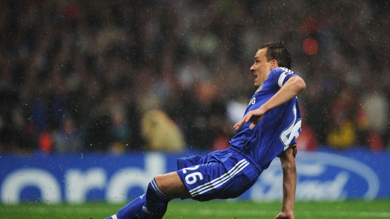 John Terry of Chelsea misses a penalty during the UEFA Champions League Final match between Manchester United and Chelsea at the Luzhniki Stadium