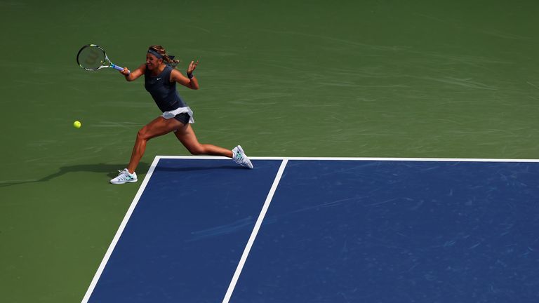 Victoria Azarenka returns a shot during the Western & Southern Open