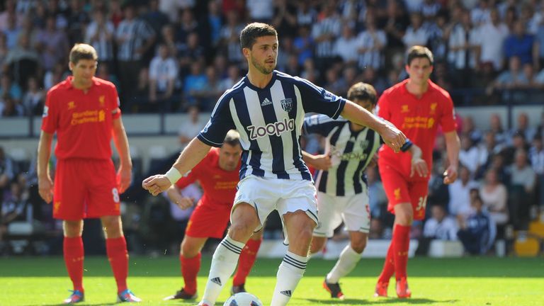 Shane Long of West Brom sees his penalty saved during the Barclays Premier League match between West Bromwich Albion and Liverpool at The Hawthorns