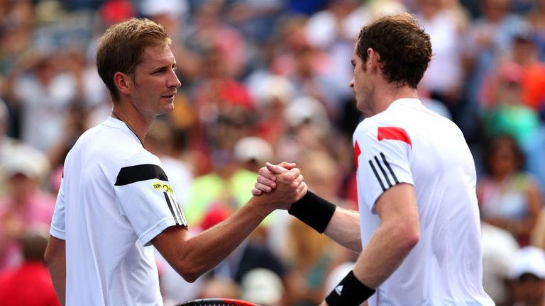 - Murray of Great Britain shakes hands at the net with Florian Mayer of Germany after their mens singles third round match on Day Seven of the 2013 US Open 