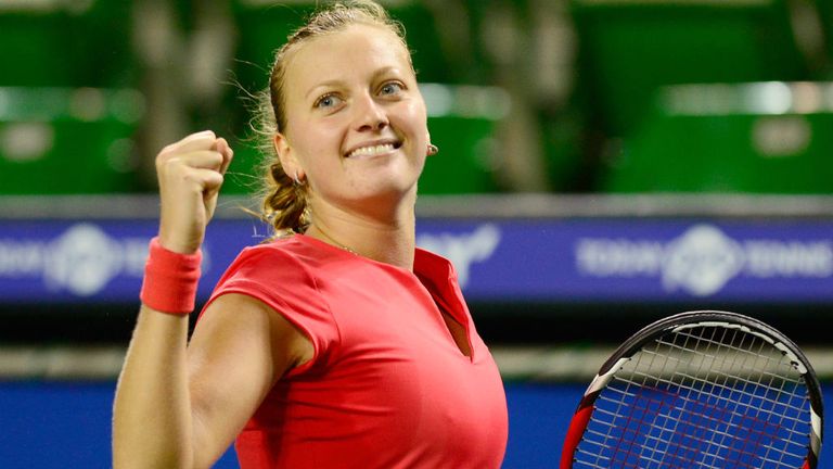 - Kvitova of the Czech Republic reacts after her victory against Venus Williams of the US during their semi-final match in the Pan Pacific Open tennis tournament in Tokyo