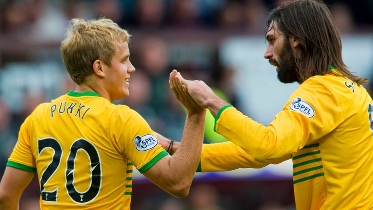 Teemu Pukki and Georgios Samaras: Celebrate at Tynecastle