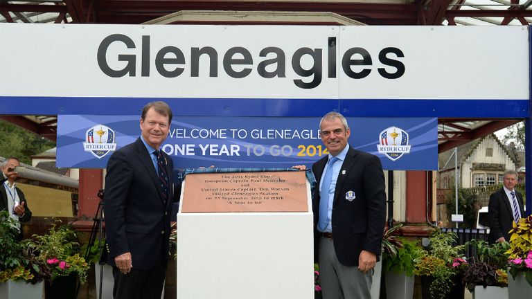 - USA Captain Tom Watson and European Captain Paul McGinley unveil a Commemorative plaque at Gleneagles train station 