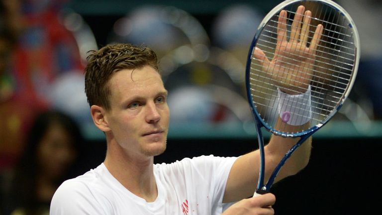 - Berdych of the Czech Republic gestures after winning against Gilles Simon of France during their semi-final round of at the ATP Thailand Open 2013 tennis tournament in Bangkok