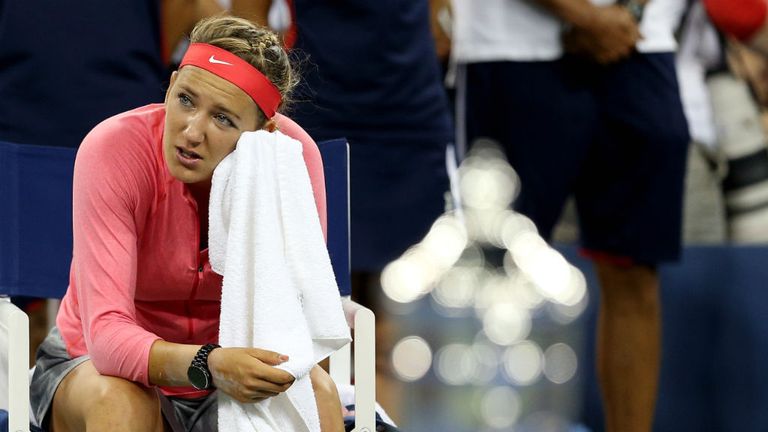- Azarenka of Belarus reacts after losing the womens singles final match against Serena Williams of the United States of America 