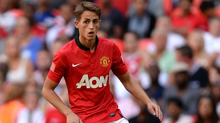 Adnan Januzag of Manchester United in action against Wigan Athletic in the Community Shield
