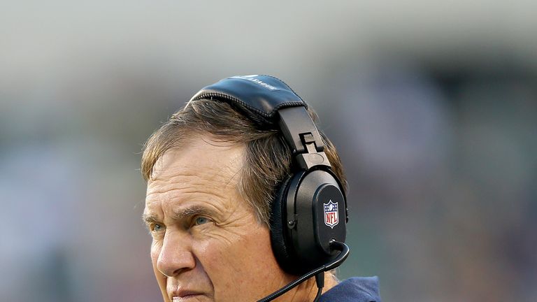 Head coach Bill Belichick of the New England Patriots looks on from the sideline in the first quarter against the Philadelphia Eagles