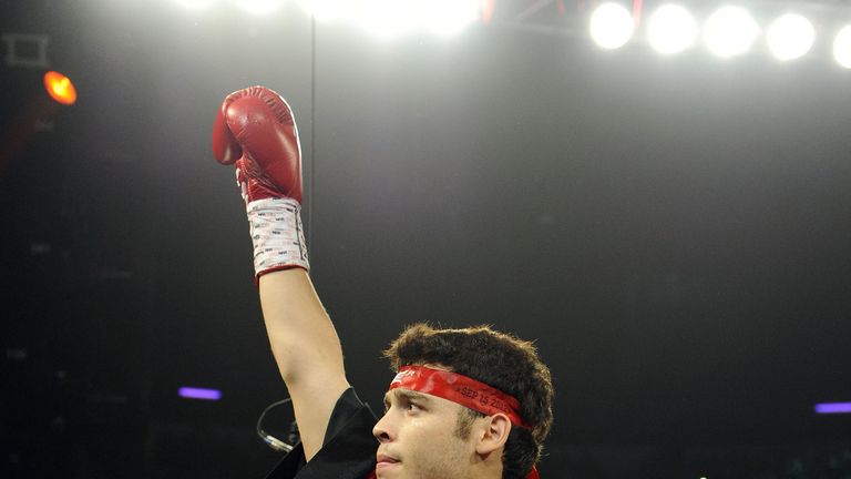 Julio Cesar Chavez Jr. acknowledges the crowd prior to stepping into the ring to fight Sergio Martinez for their WBC middleweight title fight at the Thomas & Mack Center 