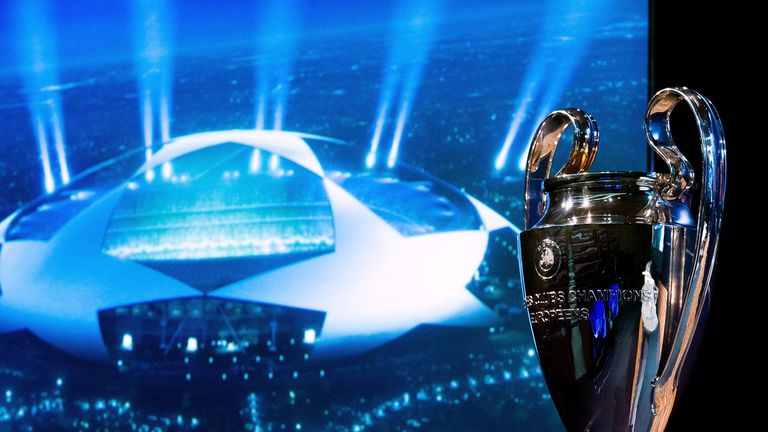 The UEFA Champions League trophy is displayed in the draw room ahead to the UEFA CChampions League Q1 and Q2 qualifying rounds draw at the UEFA headquarters on June 24, 2013 in Nyon, Switzerland.  