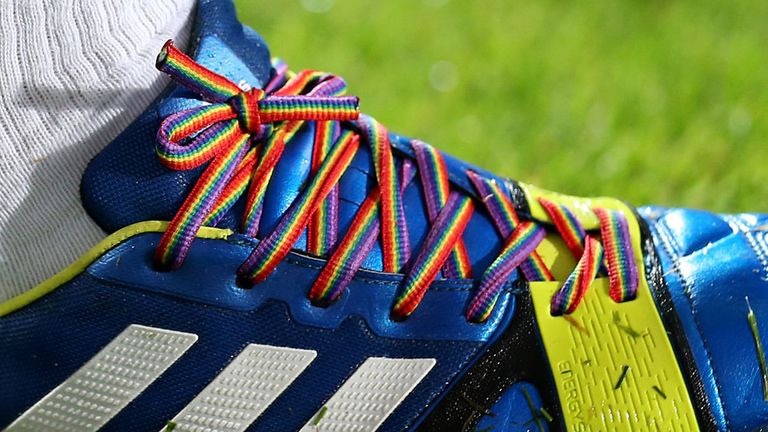 LONDON, ENGLAND - SEPTEMBER 18: Joey Barton of QPR wears rainbow-coloured shoe laces as part of a campiagn against homophobia in football during the Sky Bet Championship match between Queens Park Rangers and Brighton & Hove Albion at Loftus Road on September 18, 2013 in London, England. (Photo by Charlie Crowhurst/Getty Images)