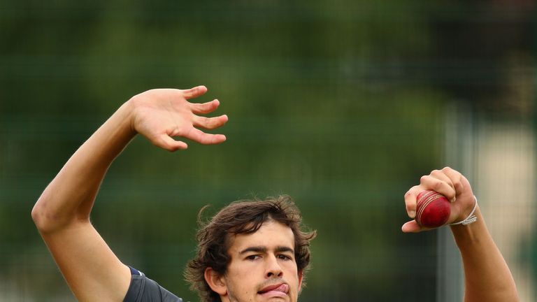 Ashton Agar of Australia  bowls in the nets during an Australian Nets Session at The County Ground