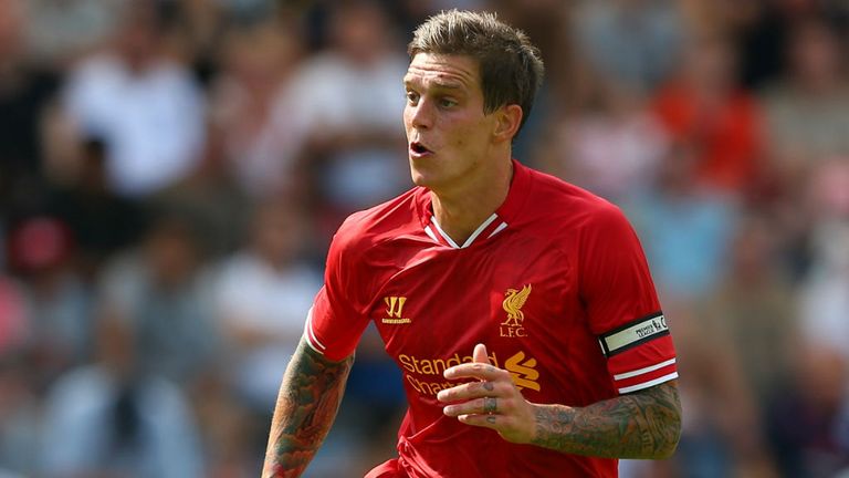 Daniel Agger of Liverpool in action against Aston Villa