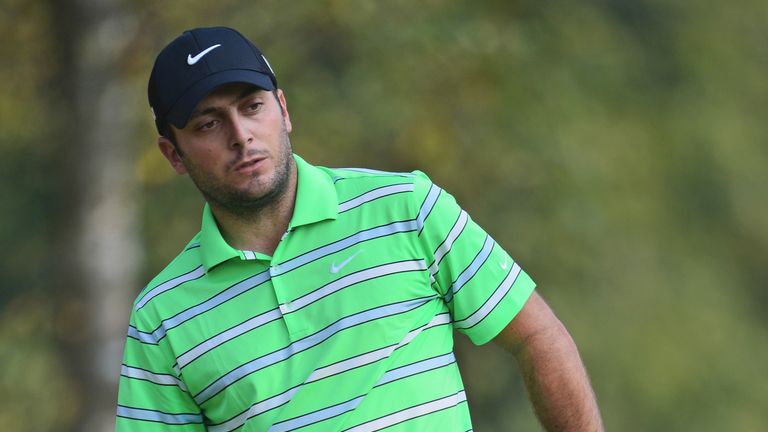 Francesco Molinari of Italy reacts to a putt during the second round of the Italian Open