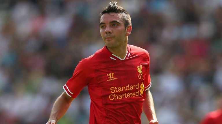 Iago Aspas of Liverpool in action against Stoke City