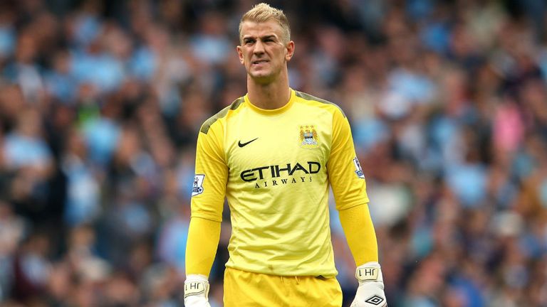 Joe Hart of Manchester City in action against Hull City