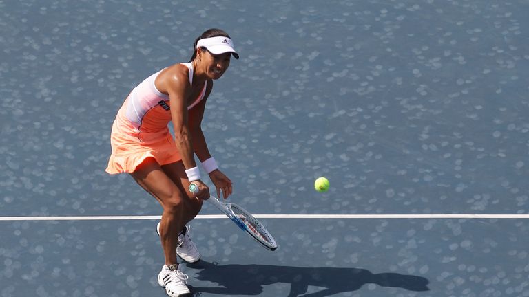 SEOUL, SOUTH KOREA - SEPTEMBER 17:  Kimiko Date-Krumm of Japan plays a shot against Heather Watson of Great Britain during day two of the KDB Korea Open 2013 at Seoul Olympic Park Tennis Center on September 17, 2013 in Seoul, South Korea.  (Photo by Chung Sung-Jun/Getty Images)