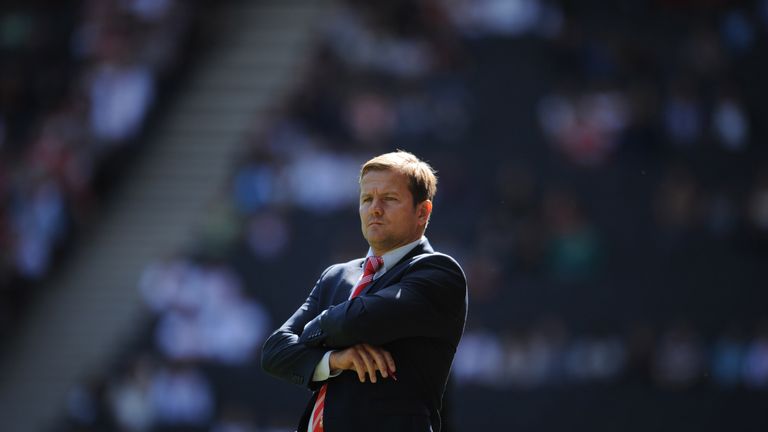 Swindon Town manager Mark Cooper during the Sky Bet Football League One match at Stadium:MK, Milton Keynes.