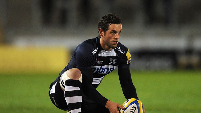 Nick Macleod of Sale Sharks places the ball for a conversion during the Aviva Premiership match against Newcastle Falcons