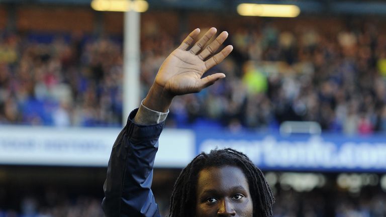 Everton's new loan signing Romelu Lukaku is presented to the Goodison Park crowd ahead of the Toffee's clash with his parent club Chelsea