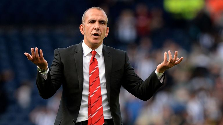 Sunderland manager Paulo Di Cannio gestures to the Sunderland fans after his teams 3-0 defeat to West Bromwich Albion, during the Barclays Premier League match at The Hawthorns, West Bromwich.