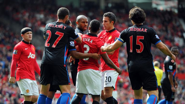 The Palace players are angered by what they perceive as diving, and Danny Gabbidon engages in a heated exchange with Evra