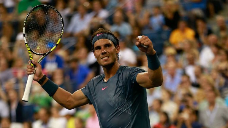 Rafael Nadal celebrates beating Philipp Kohlschreiber at the US Open 