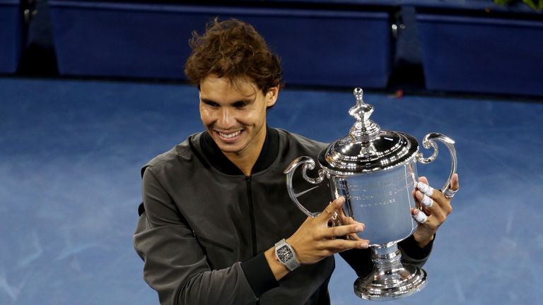 NEW YORK, NY - SEPTEMBER 09:  Rafael Nadal of Spain poses with the US Open Championship trophy as he celebrates winning the men's singles final match against Novak Djokovic of Serbia on Day Fifteen of the 2013 US Open at the USTA Billie Jean King National Tennis Center on September 9, 2013 in the Flushing neighborhood of the Queens borough of New York City.  (Photo by Clive Brunskill/Getty Images)