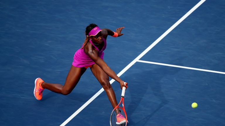 Sloane Stephens of United States returns a shot during her women's singles fourth round match against Serena Williams of the United States on Day Seven of the 2013 US Open at USTA Billie Jean King National Tennis Center on September 1, 2013 in the Flushing neighborhood of the Queens borough of New York City
