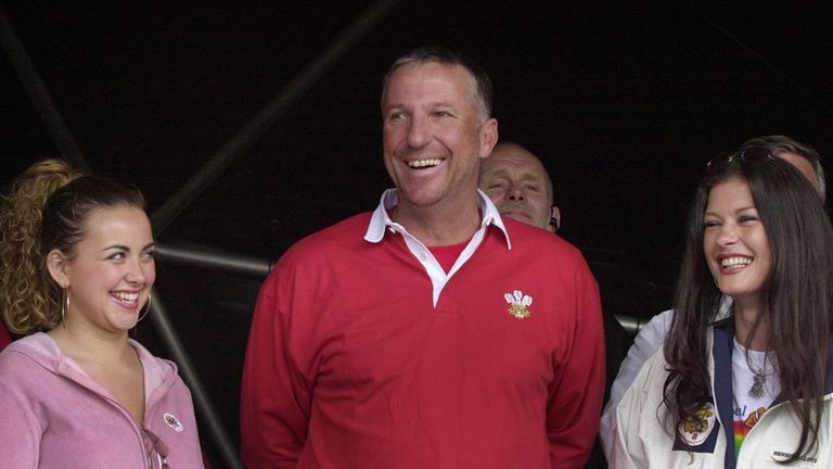 Charlotte Church left and Catherine Zeta Jones join Ian Botham at Cardiff Castle at the end of his fundraising walk for the Noahs Ark Appeal.