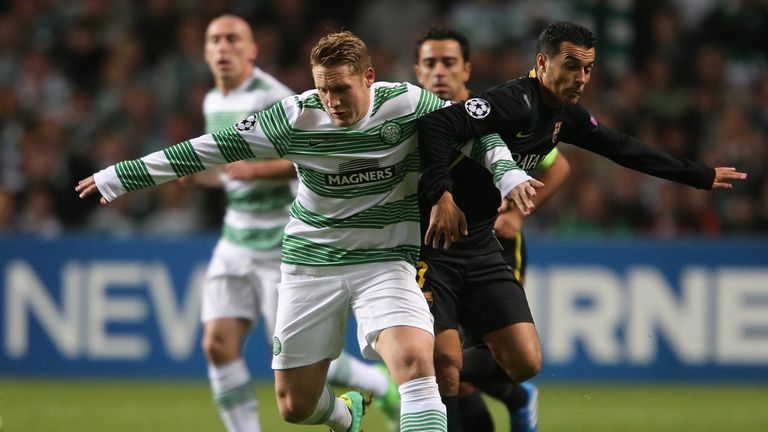 Kris Commons: Battles with Pedro during the Champions League game at Celtic Park