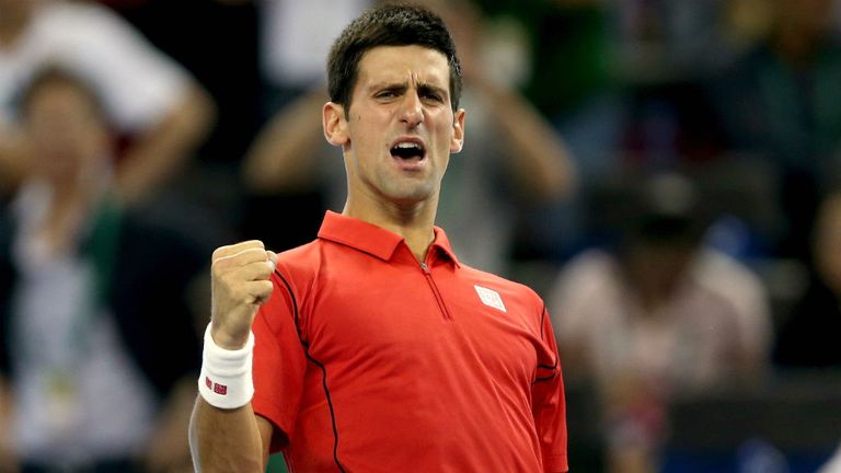 - Djokovic of Serbia celebrates his win over Jo-Wilfired Tsonga of Frace during the semifinals of the Shanghai Rolex Masters