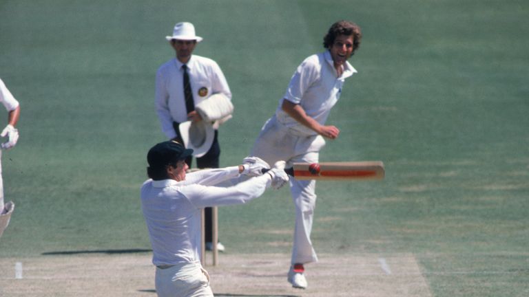 Nov 1982: Australian cricket captain Greg Chappell deals with a ball from Bob Willis of England during his century at the First Test in the Ashes series, Perth, Australia, November 1982. 