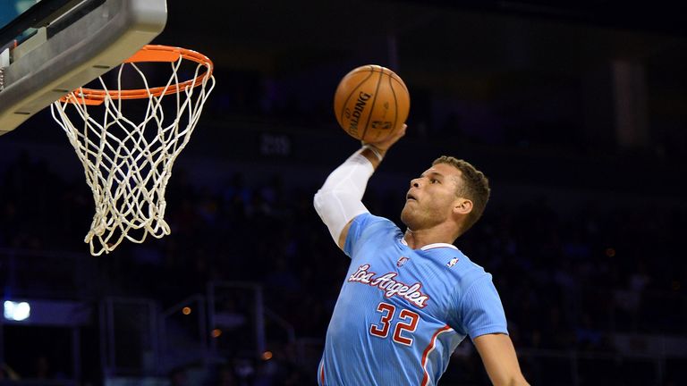 Blake Griffin of the Los Angeles Clippers dunks during a preseason game