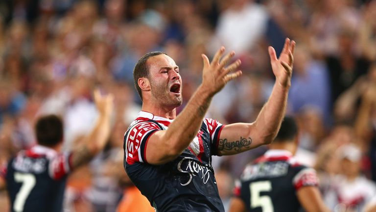 Boyd Cordner fo the Roosters celebrates victory during the 2013 NRL Grand Final match between the Sydney Roosters and the Manly Warringah Sea Eagles at ANZ Stadium on October 6, 2013 in Sydney, Australia.  