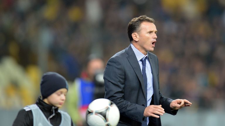 Montenegro's coach Branko Brnovic looks on during the World Cup qualifier against Ukraine