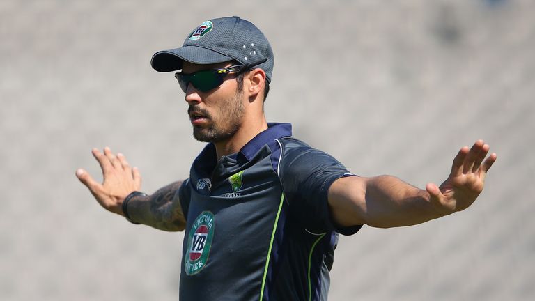 Mitchell Johnson of Australia stretches during nets practice session at Ageas Bowl