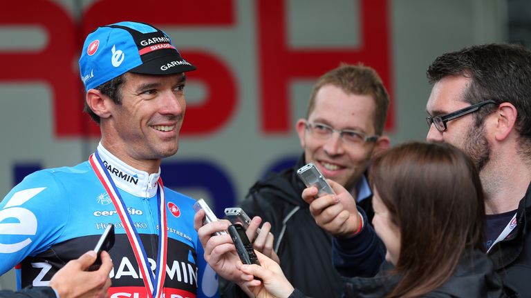 Third placed David Millar of Garmin Sharp speaks to the media after the 2013 National Mens Road Race Championships