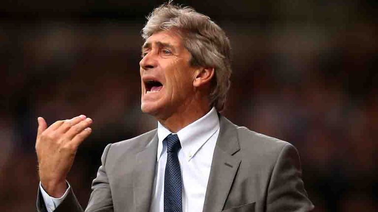 Manuel Pellegrini: Manchester City boss urges his side on during their 3-1 win over West Ham