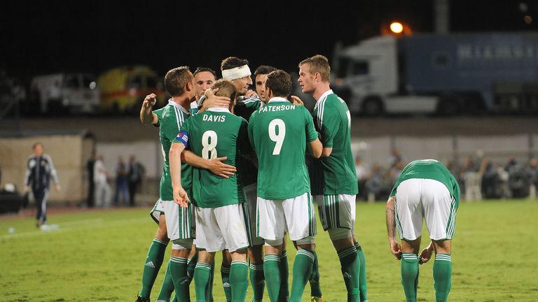 Northern Ireland celebrate the equalising goal scored by Steven Davis during the FIFA 2014 World Cup Qualifying, Group F match at the Ramat Gan Stadium, Tel Aviv, Israel.