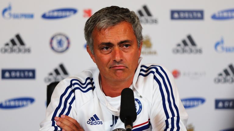 COBHAM, ENGLAND - AUGUST 16:  Chelsea Manager Jose Mourinho talks to the media at a press conference on August 16, 2013 in Cobham, England.  (Photo by Bryn Lennon/Getty Images)