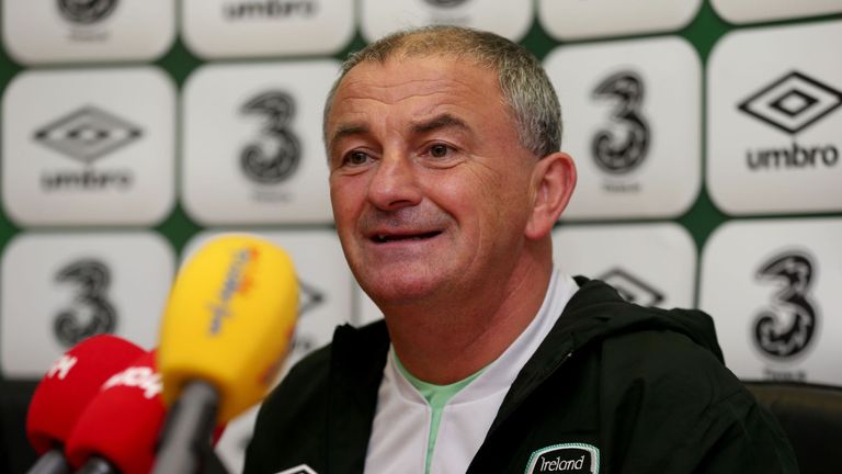 Republic of Ireland interim manager Noel King speaks to media after a training session at Malahide, Ireland.