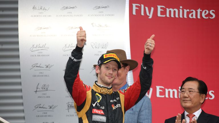 Romain Grosjean on the podium
