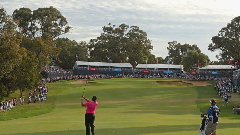 Bo Van Pelt of the USA hits an approach shot on the 18th hole at Lake Karrinyup