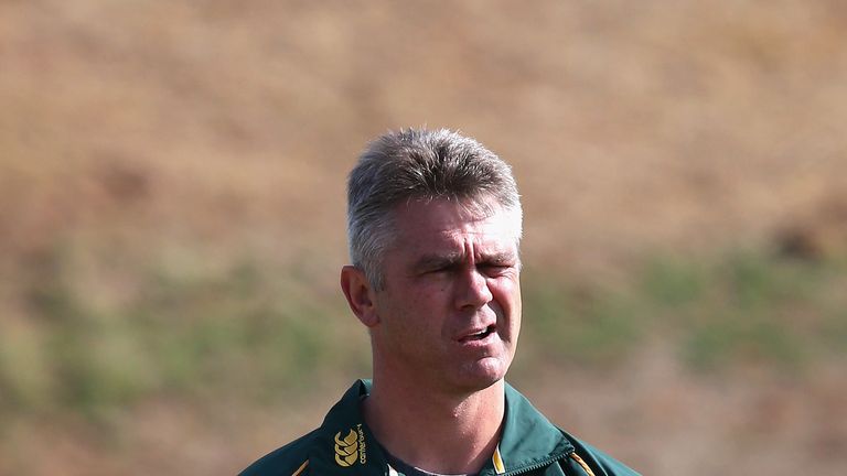 Heyneke Meyer, the Springbok head coach looks on during the South Africa Springbok training session held at St. Peter's College on September 30, 2013 in Johannesburg, South Africa. 