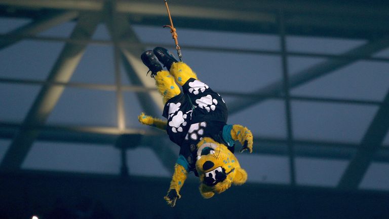 Jacksonville Jaguars mascot Jaxson de Ville performs ahead of the NFL International Series game between San Francisco 49ers and Jacksonville Jaguars at Wembley Stadium on October 27, 2013 in London, England