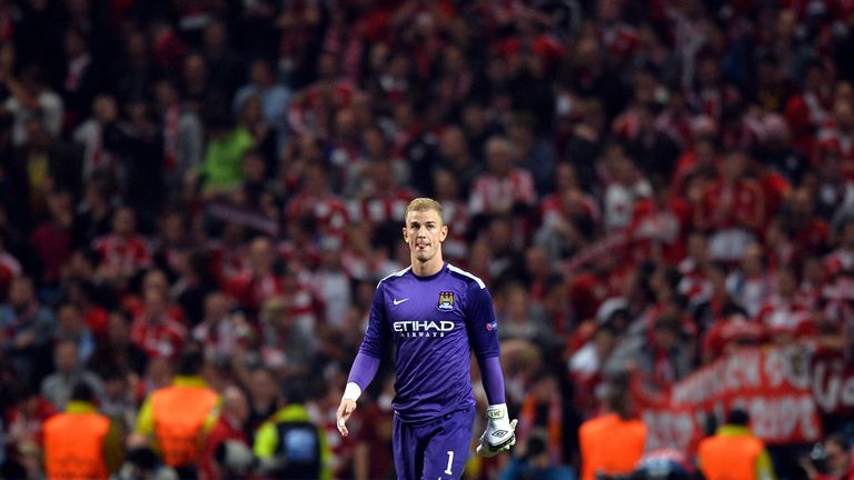 Manchester City's English goalkeeper Joe Hart leaves the field after losing 3-1 in the UEFA Champions League group D football match between Manchester City and Bayern Munich at The City of Manchester stadium 