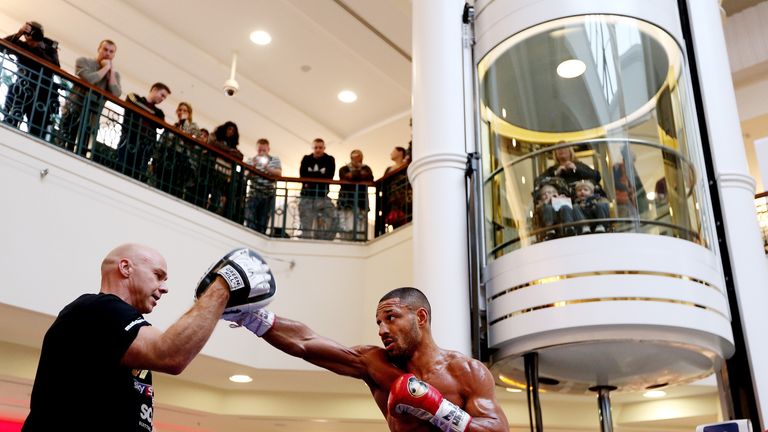 Kell Brook works out at Meadowhall shopping centre ahead of his Welterweight bout with Vyacheslav Senchenko on October 16, 2013 in Sheffield, England. 