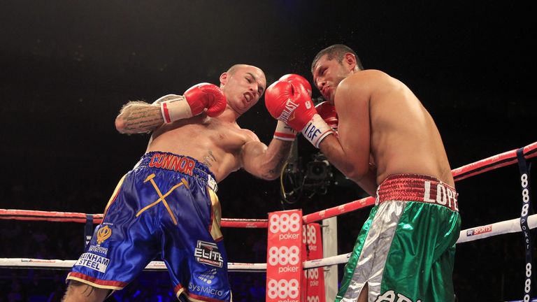 Kevin Mitchell lands a punch on the undercard to Anthony Joshua's pro debut at the O2 Arena in London (Picture Lawrence Lustig)